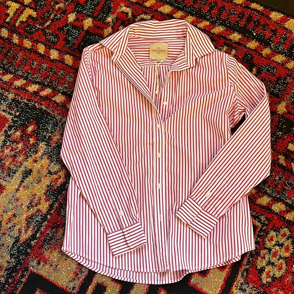 Red and white striped button down